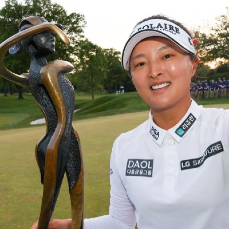 LPGA Cognizant Founders Cup Champion Jin Young Ko and Trophy by Malcolm DeMille